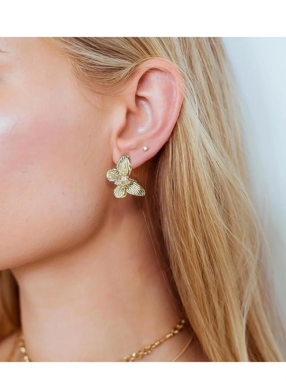 I.KEEN Gold Butterfly Cubic Zirconia Stud Earrings NIB